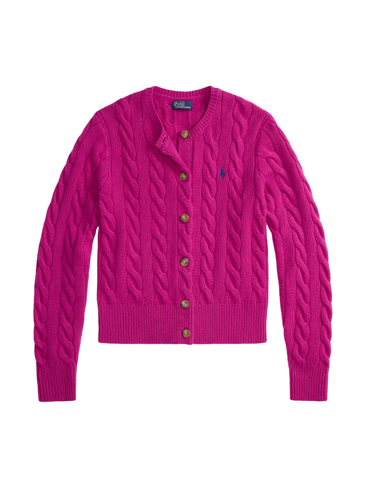 Ralph Lauren Cable-Knit Wool-Cashmere Cardigan | Carmine Pink
