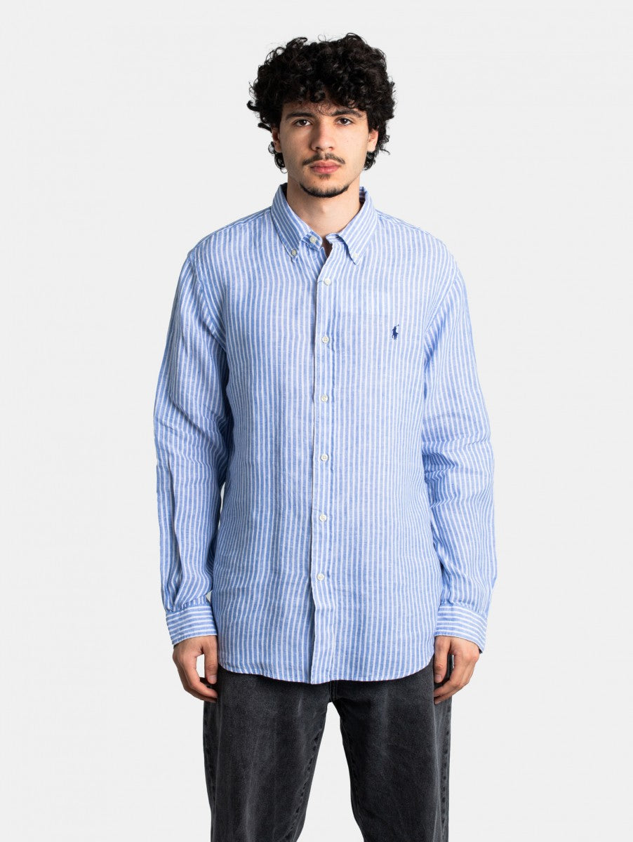 Ralph Lauren Custom Fit Striped Linen Shirt | Blue/White