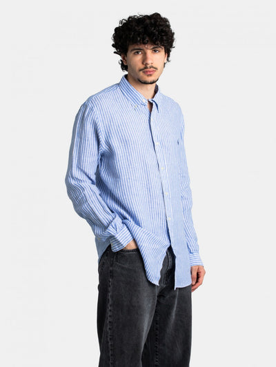 Ralph Lauren Custom Fit Striped Linen Shirt | Blue/White