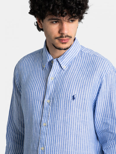 Ralph Lauren Custom Fit Striped Linen Shirt | Blue/White