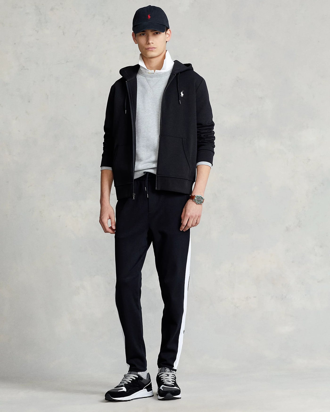 Ralph Lauren Double-Knit Full-Zip Hoodie | Black