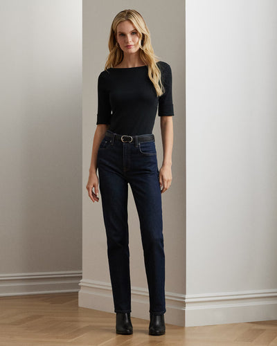 Lauren Ralph Lauren Stretch Cotton Boatneck Tee | Black