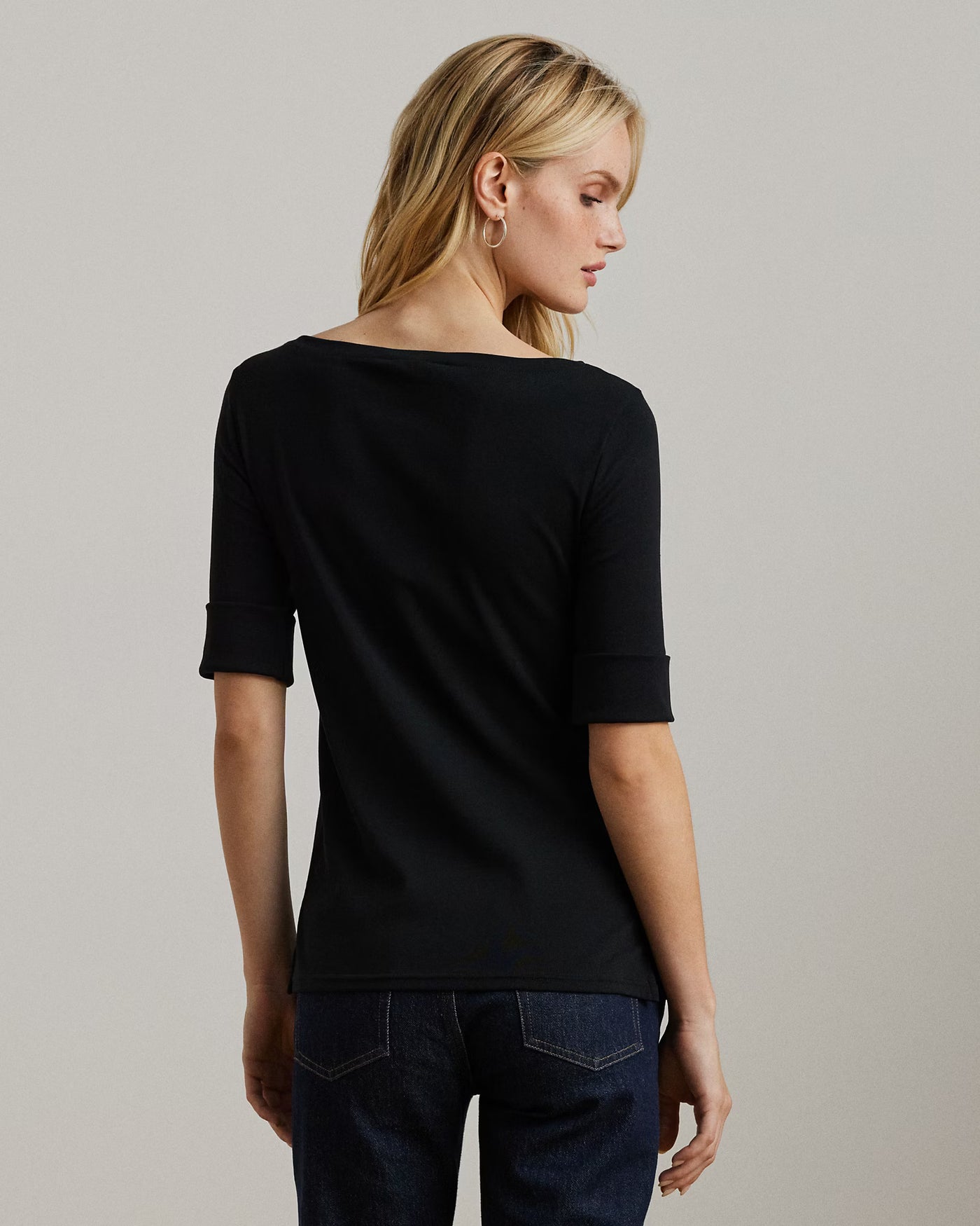 Lauren Ralph Lauren Stretch Cotton Boatneck Tee | Black