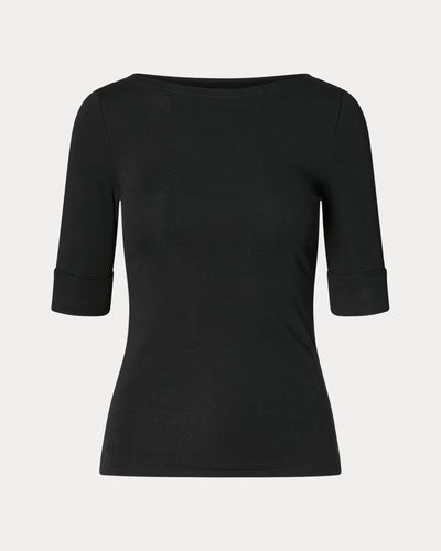 Lauren Ralph Lauren Stretch Cotton Boatneck Tee | Black