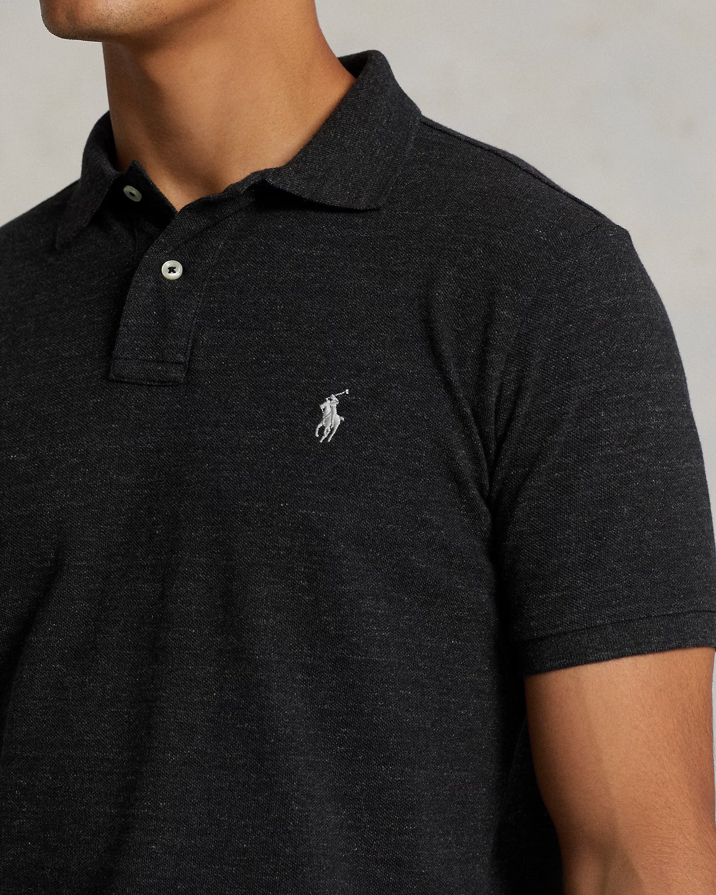 Ralph Lauren Custom Slim Fit Mesh Polo Shirt | Black Marl