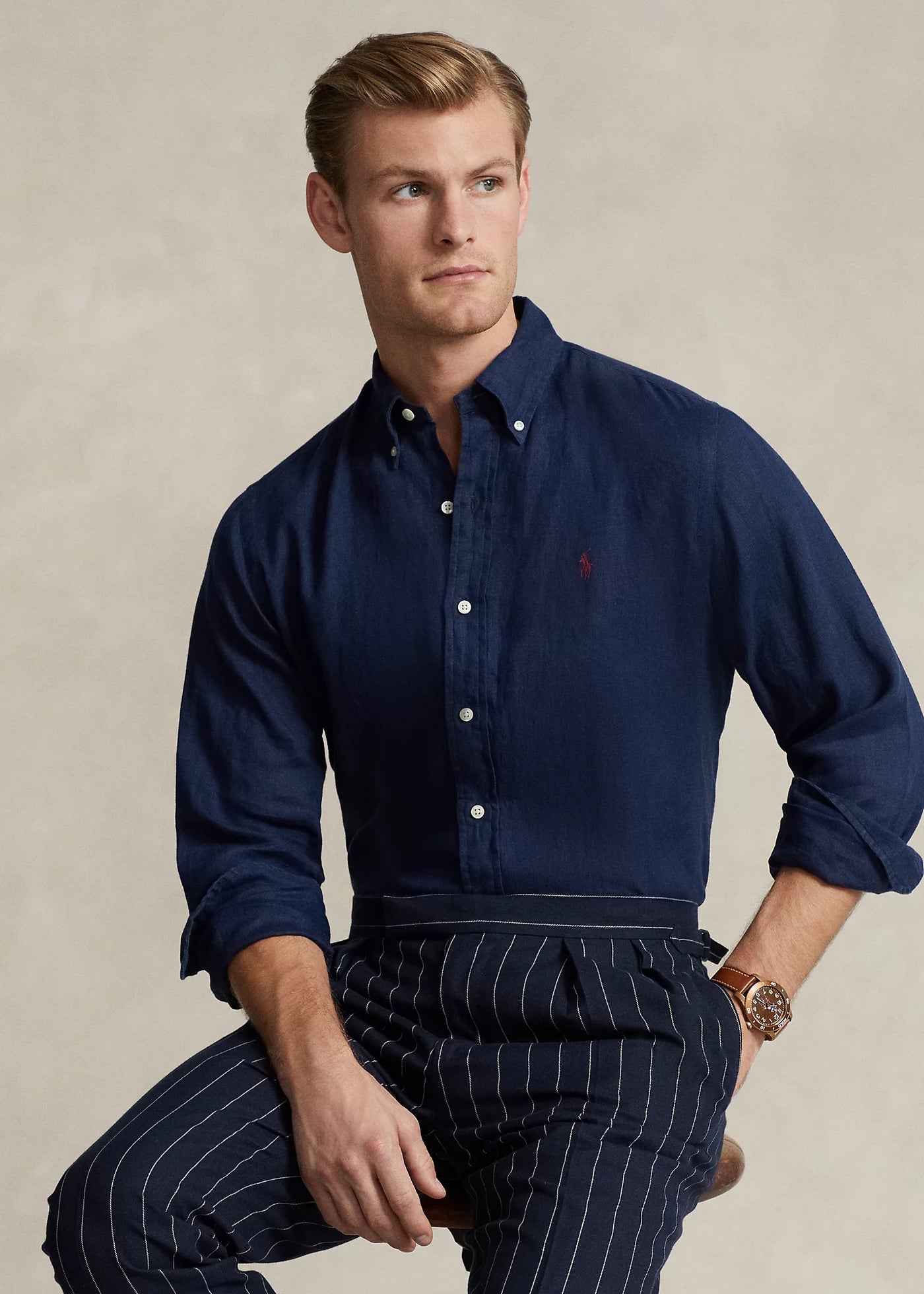 Ralph Lauren Custom Fit Linen Shirt | Newport Navy
