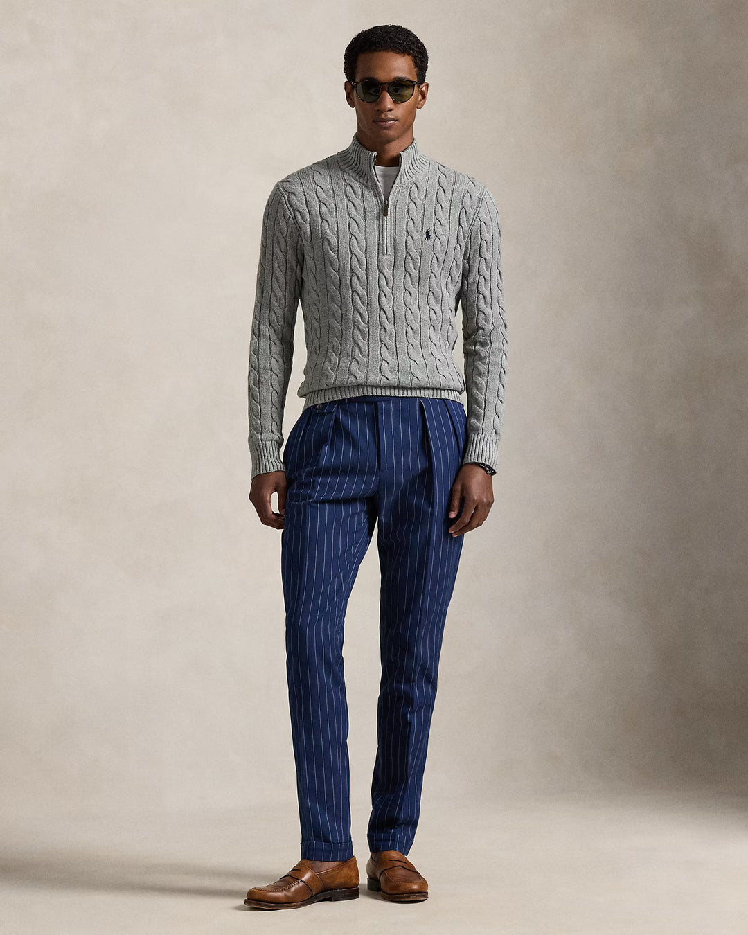 Ralph Lauren Cable-Knit Cotton Quarter-Zip Jumper | Grey