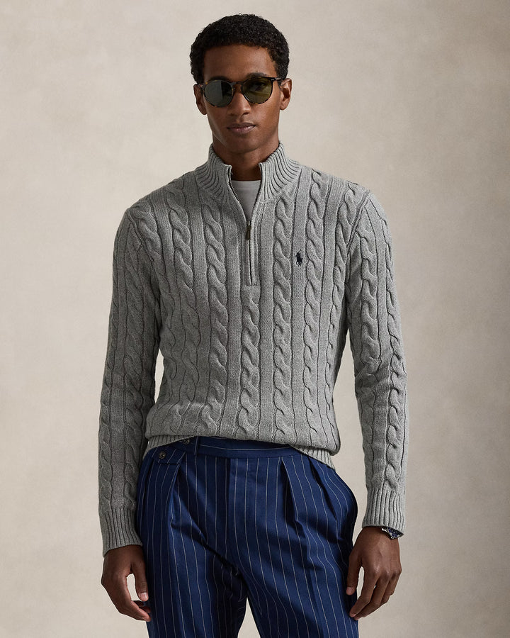 Ralph Lauren Cable-Knit Cotton Quarter-Zip Jumper | Grey
