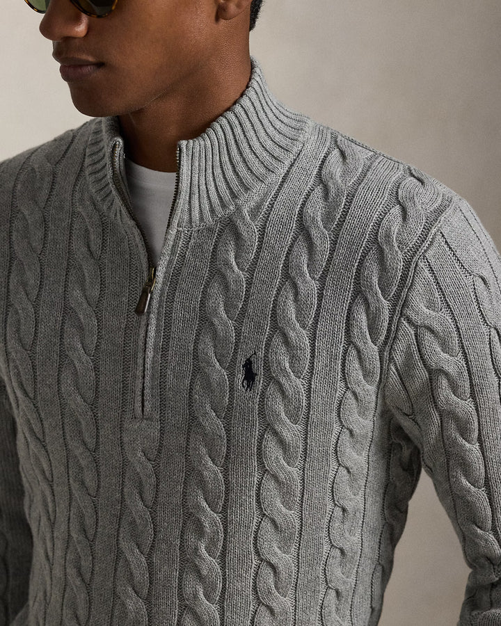 Ralph Lauren Cable-Knit Cotton Quarter-Zip Jumper | Grey