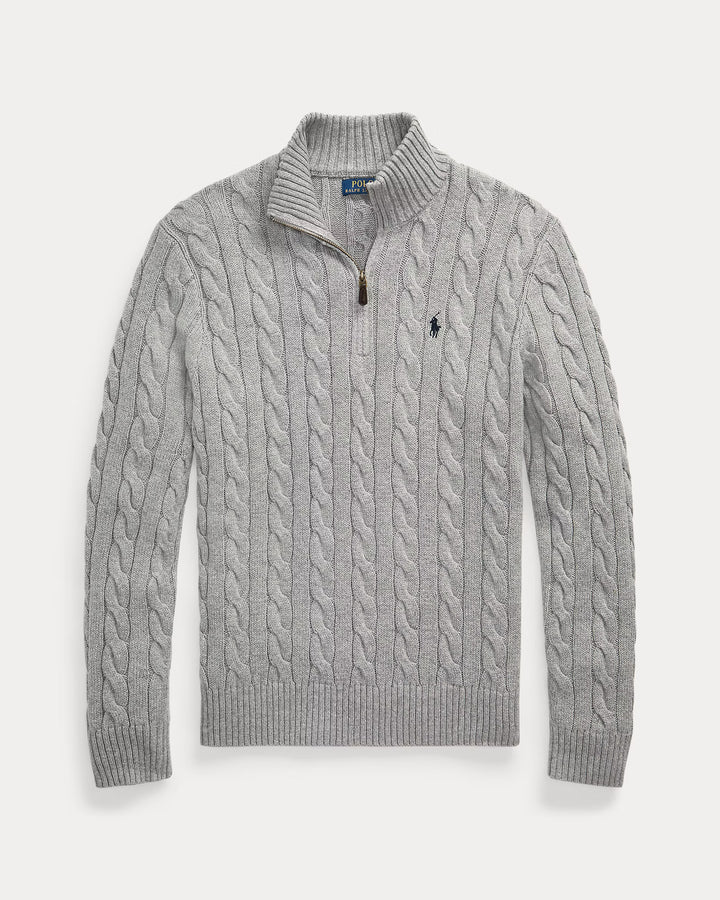 Ralph Lauren Cable-Knit Cotton Quarter-Zip Jumper | Grey