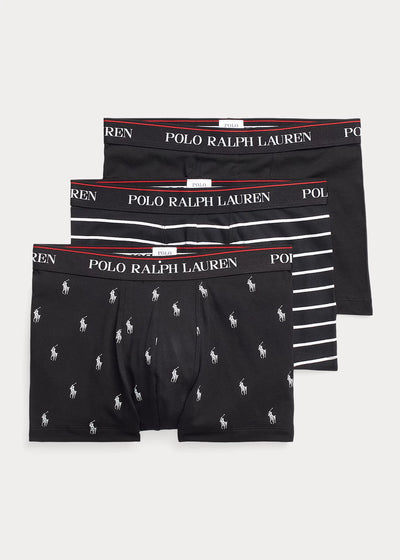 Ralph Lauren Classic Stretch-Cotton Trunk 3-Pack | Black/Stripes