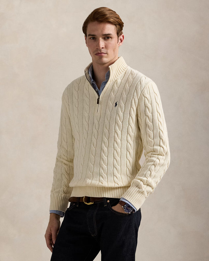Ralph Lauren Cable-Knit Cotton Quarter-Zip Jumper | Cream