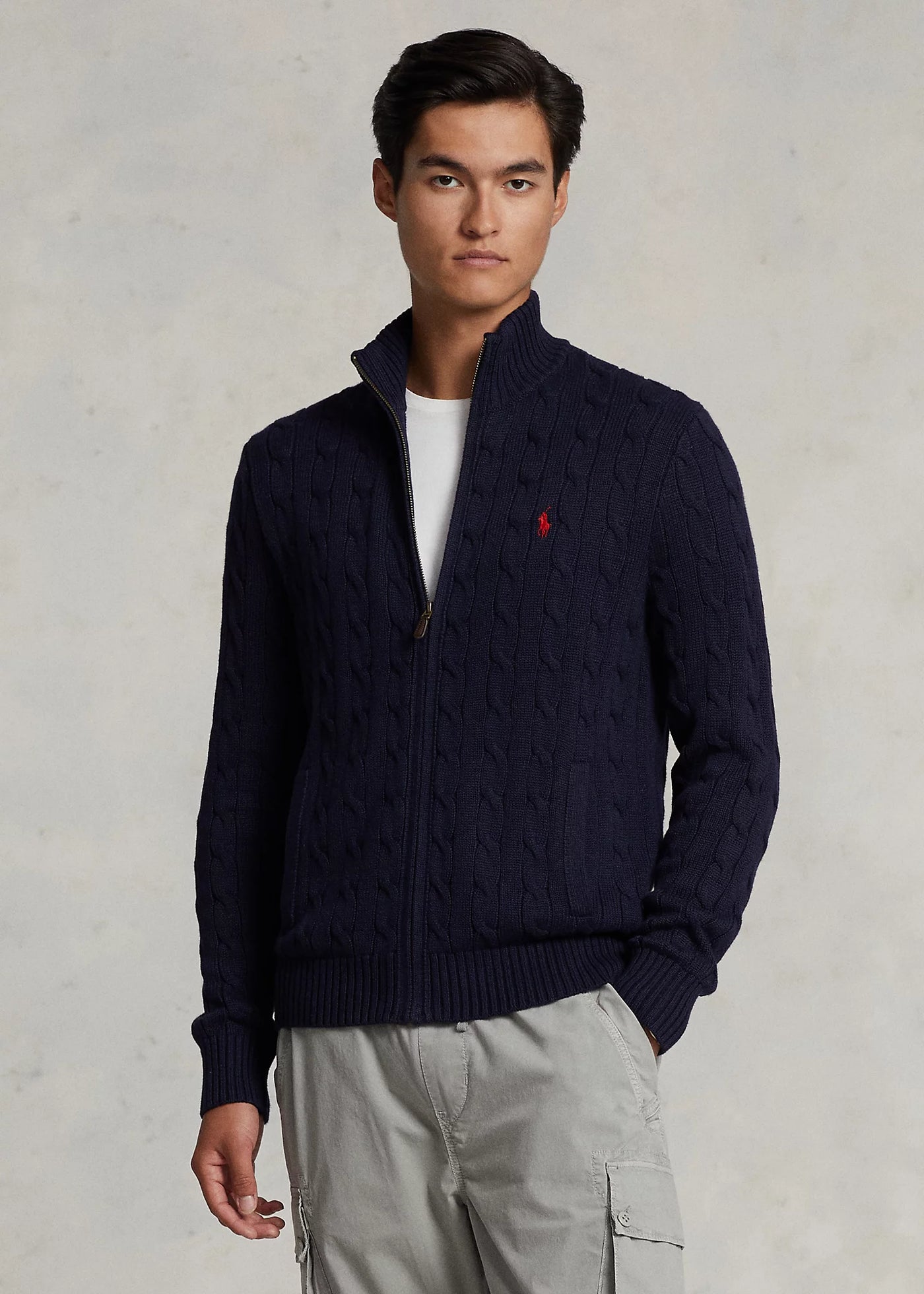 Ralph Lauren Cable-Knit Cotton Full-Zip Jumper | Hunter Navy