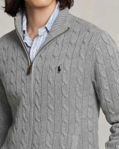 Ralph Lauren Cable-Knit Cotton Full-Zip Jumper | Grey