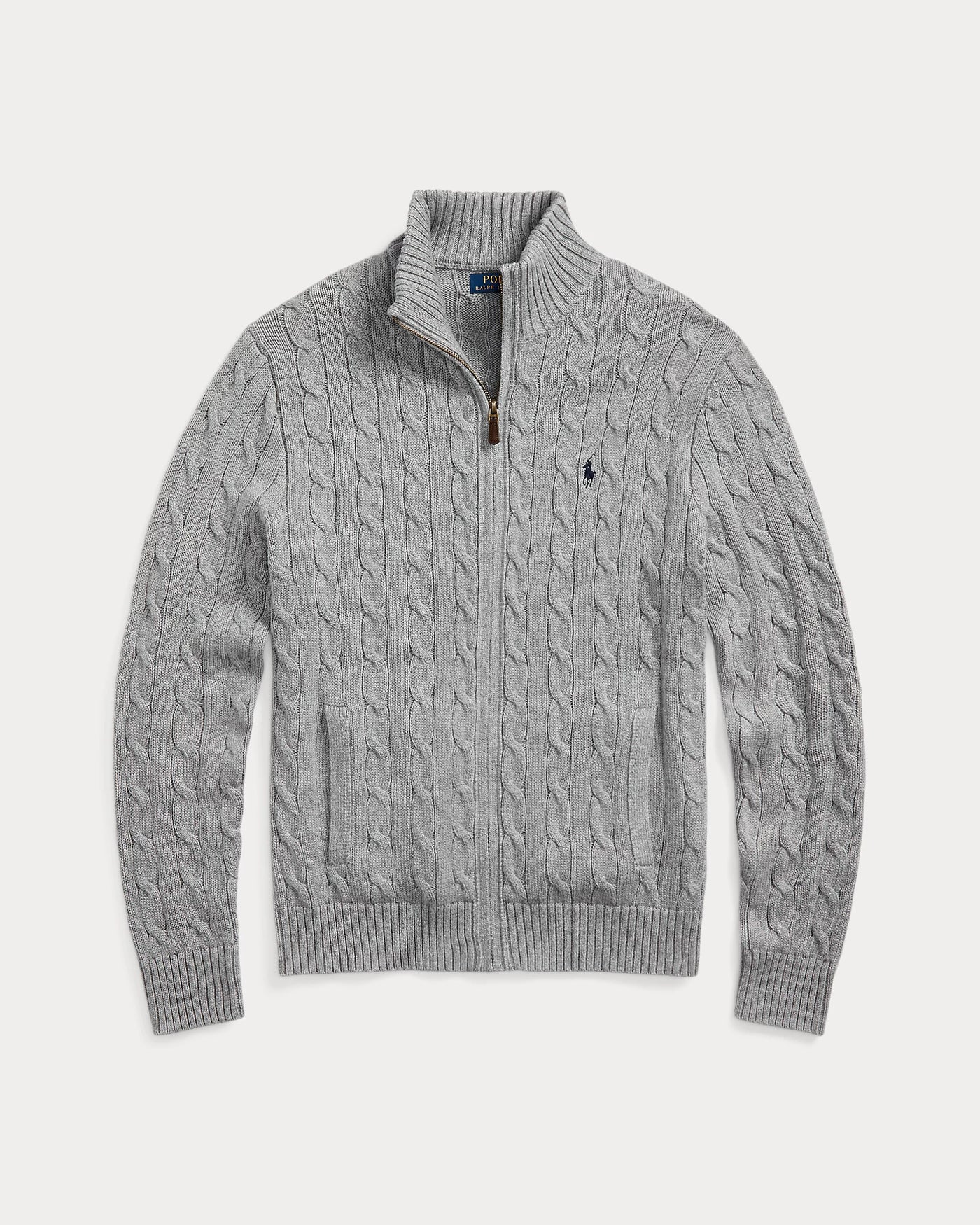 Ralph Lauren Cable-Knit Cotton Full-Zip Jumper | Grey