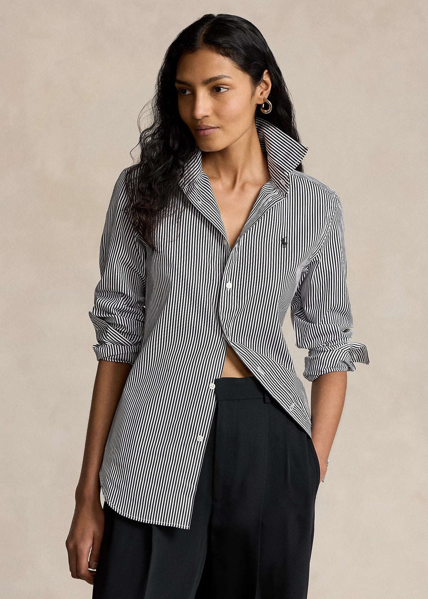 Ralph Lauren Classic Fit Striped Cotton Shirt | White/Black