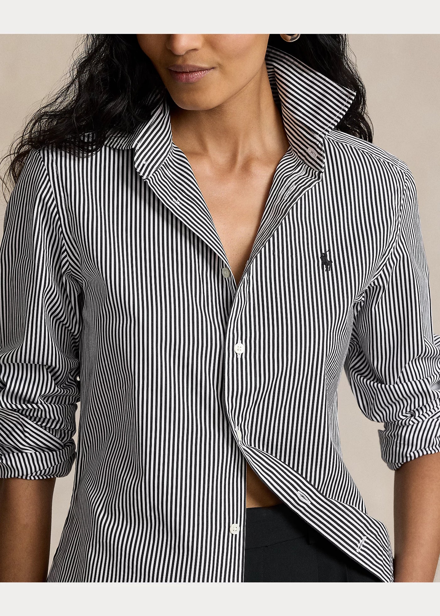 Ralph Lauren Classic Fit Striped Cotton Shirt | White/Black