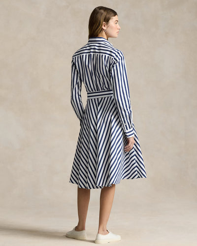 Ralph Lauren Belted Striped Cotton Shirtdress | Navy/White