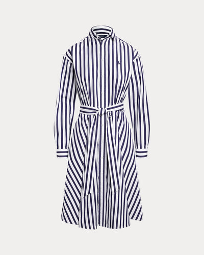 Ralph Lauren Belted Striped Cotton Shirtdress | Navy/White