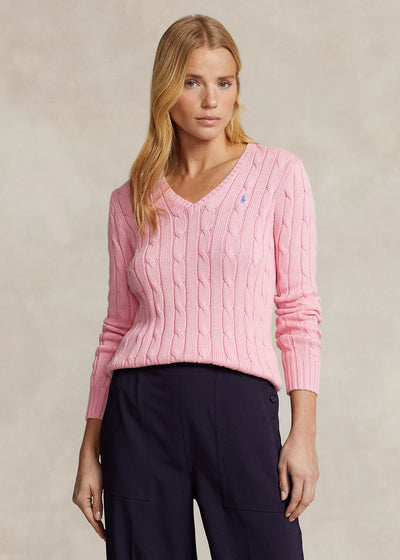 Ralph Lauren Cable-Knit Cotton V-Neck Jumper | Carmel Pink