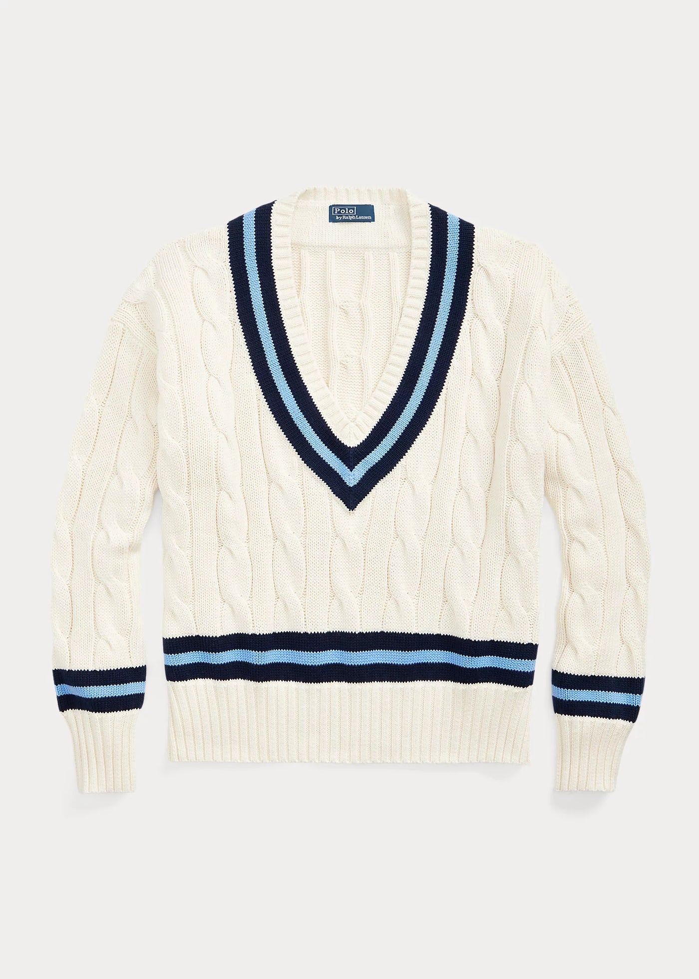 Ralph Lauren Cable-Knit Cotton Cricket Jumper | Cream/Navy