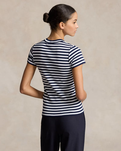 Ralph Lauren Striped Rib-Knit Cotton Crewneck T-Shirt | Navy/White