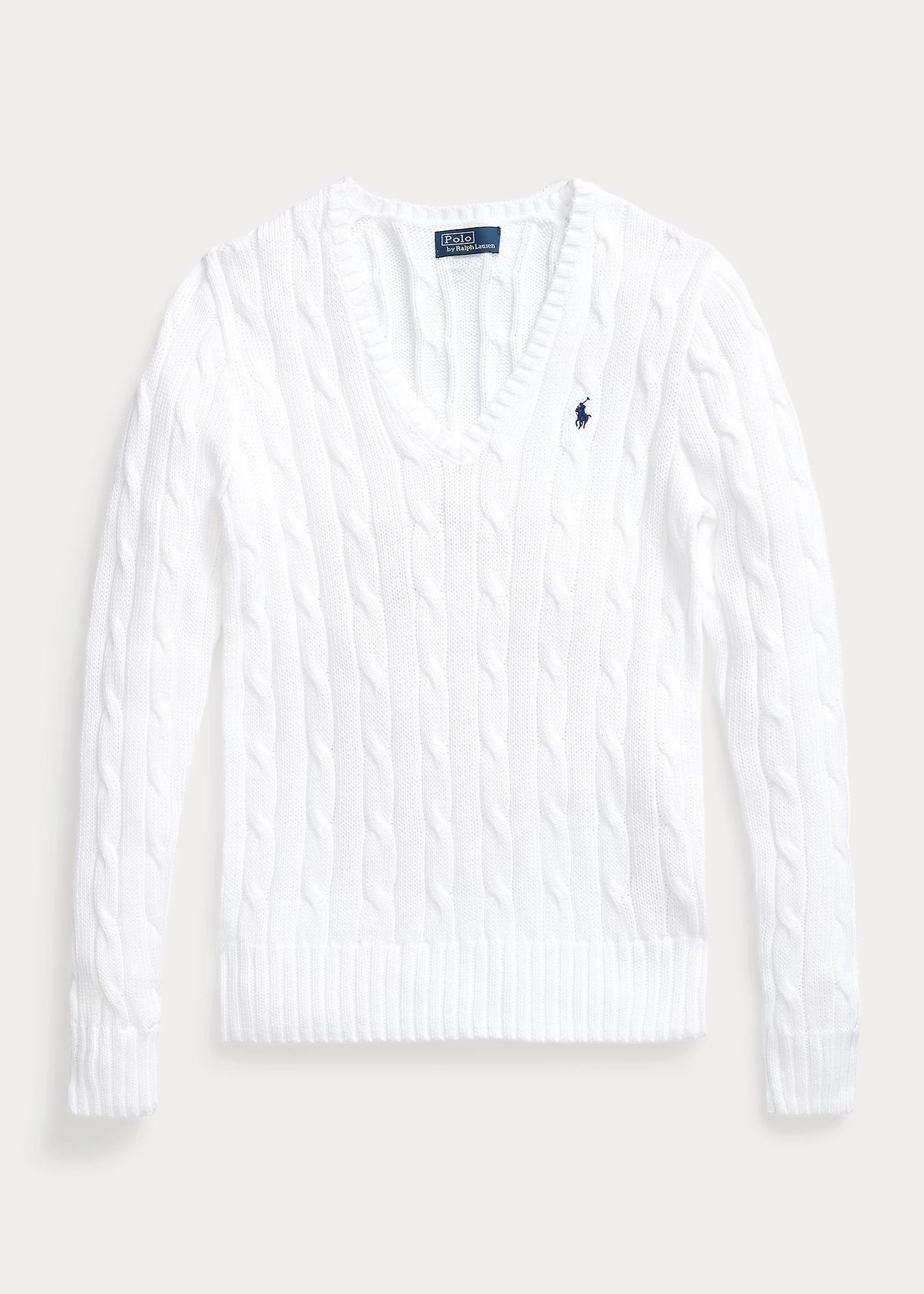 Ralph Lauren Cable-Knit Cotton V-Neck Jumper | White