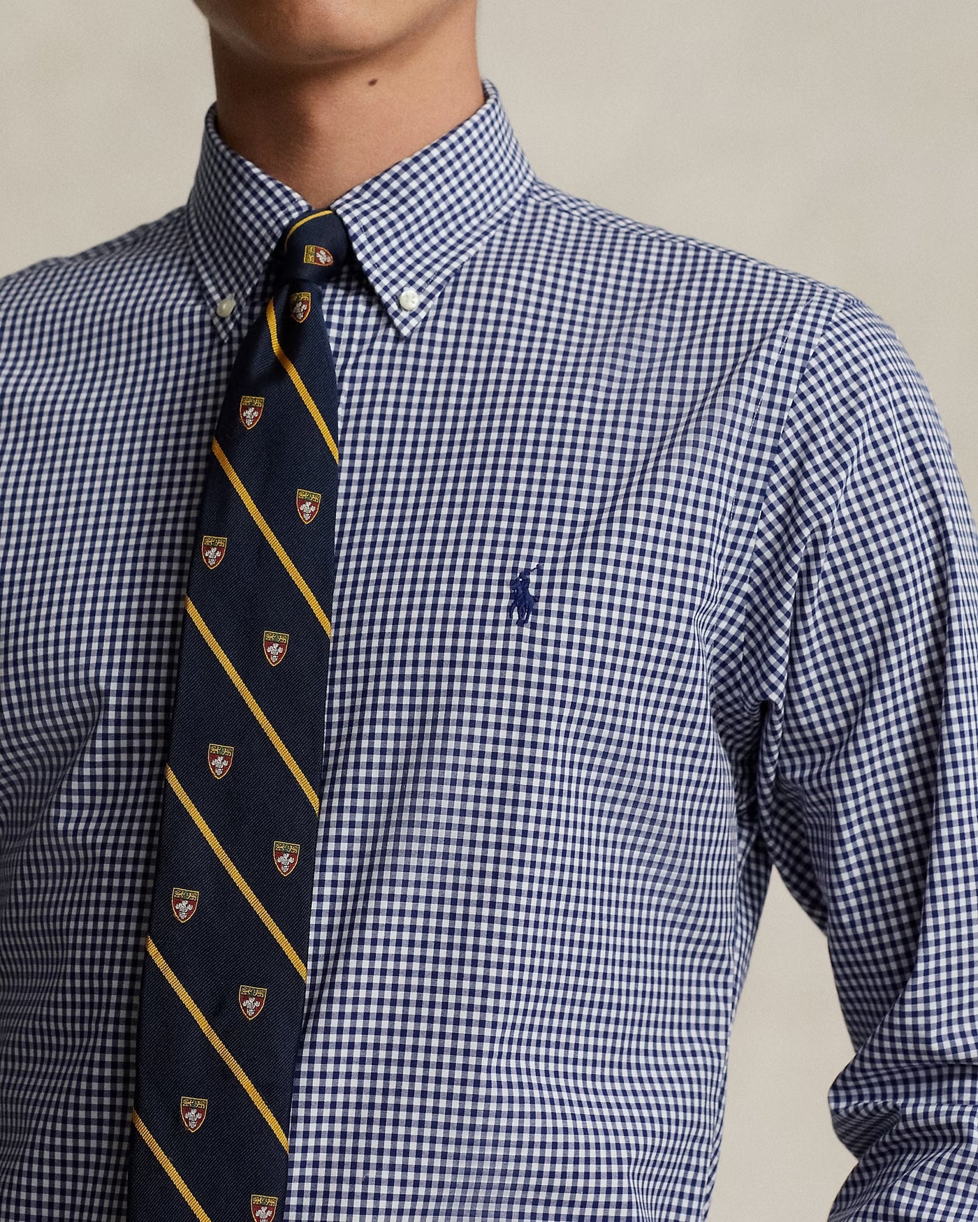 Ralph Lauren Custom Fit Gingham Stretch Poplin Shirt | Navy/White