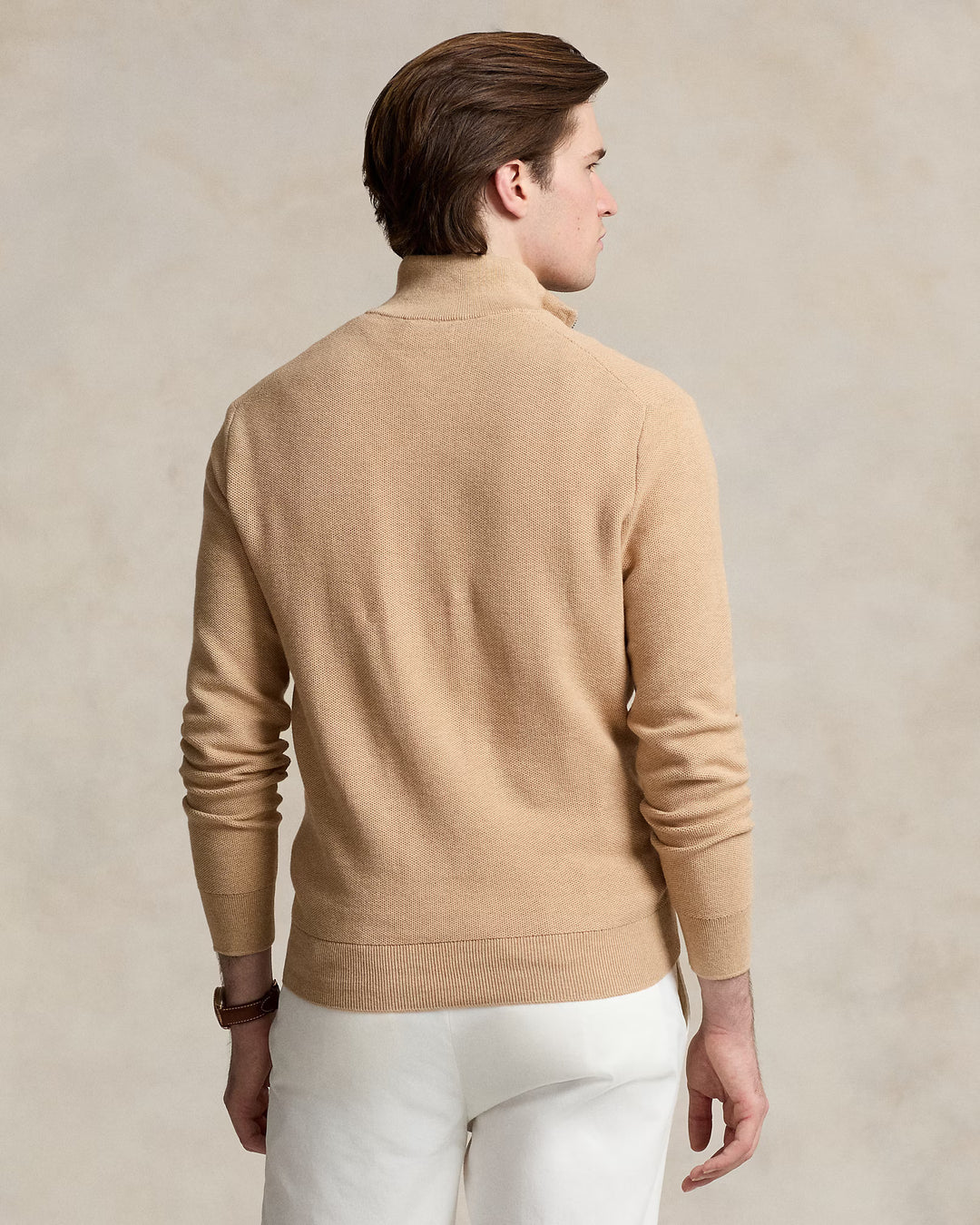 Ralph Lauren Mesh-Knit Cotton Quarter-Zip Jumper | Camel