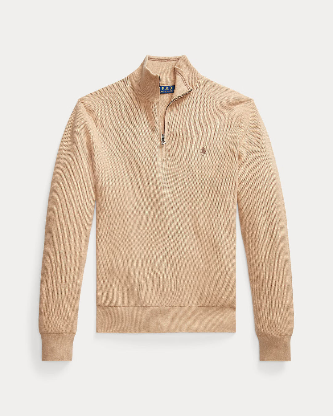 Ralph Lauren Mesh-Knit Cotton Quarter-Zip Jumper | Camel