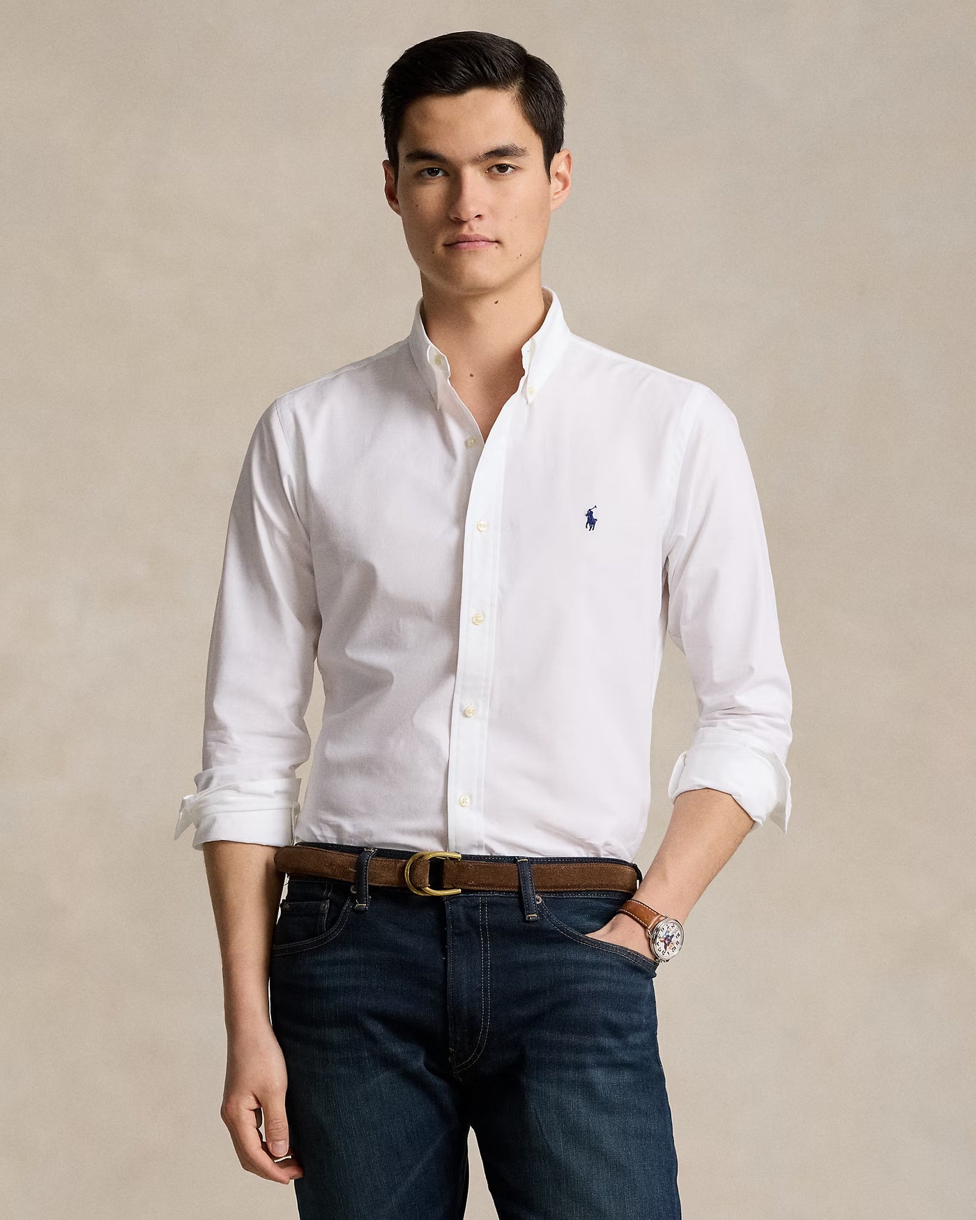 Ralph Lauren Custom Fit Stretch Poplin Shirt | White