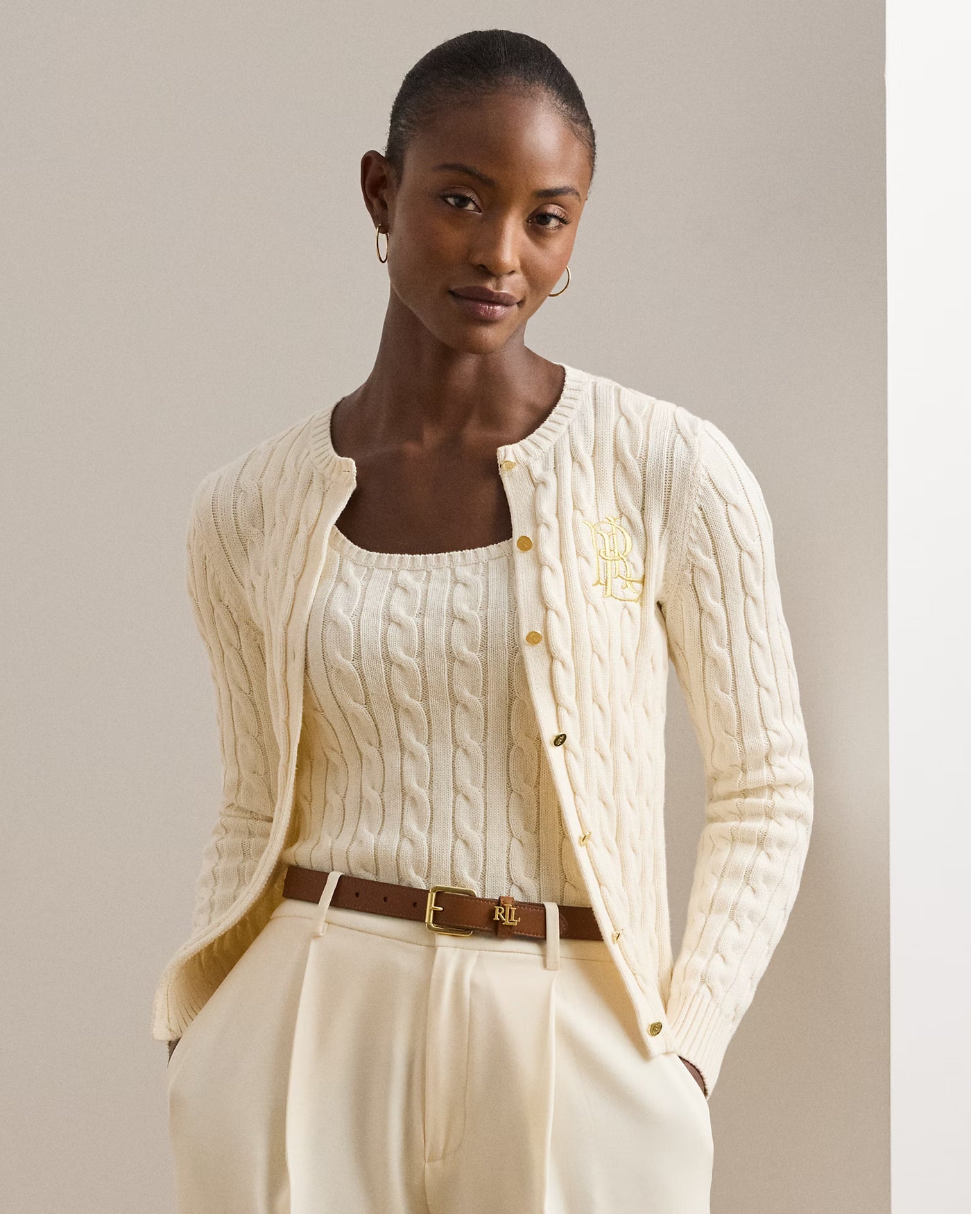Lauren Ralph Lauren Cable-Knit Cotton Cardigan | Cream