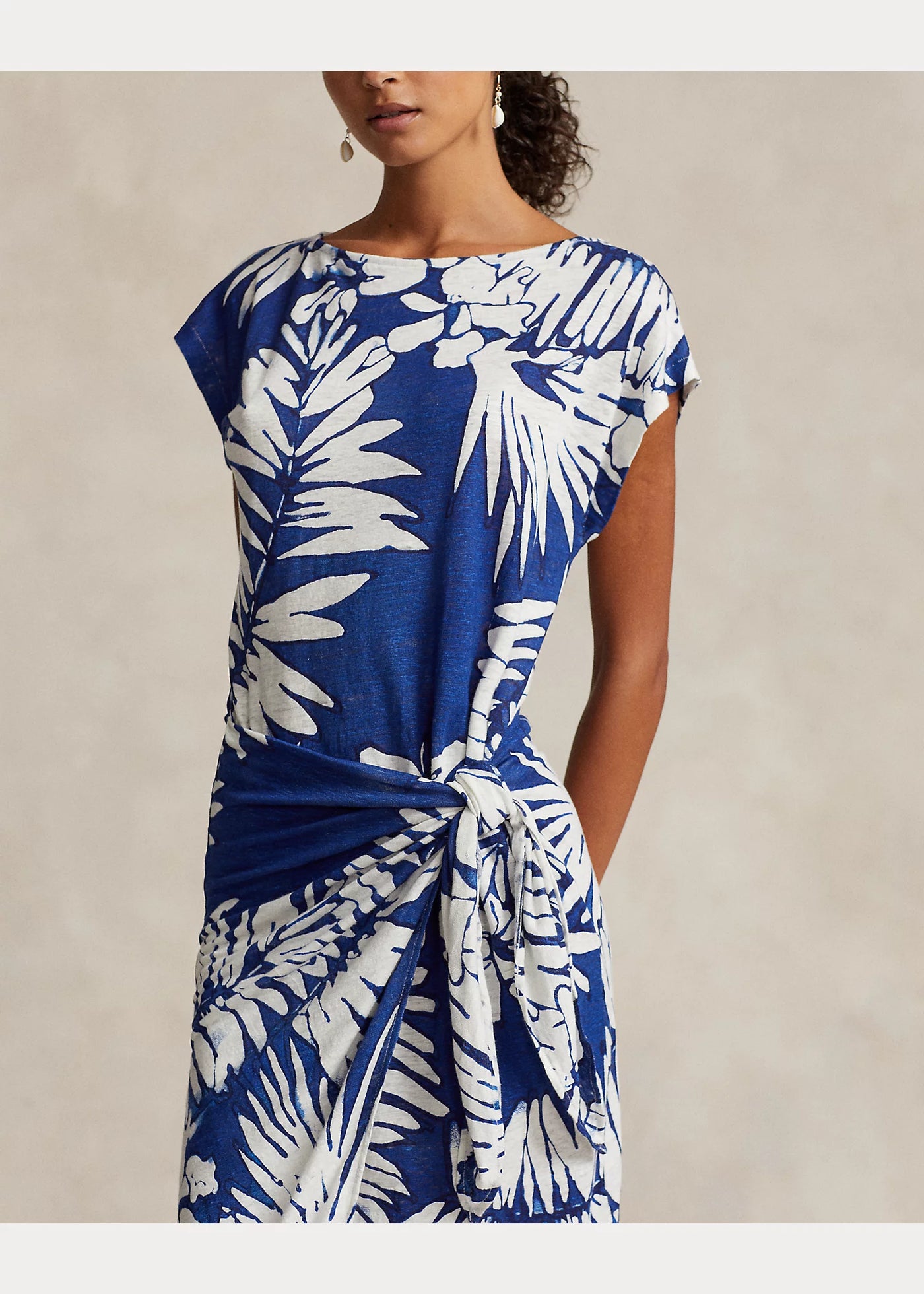 Ralph Lauren Floral Linen Faux-Wrap Dress | Blue Floral