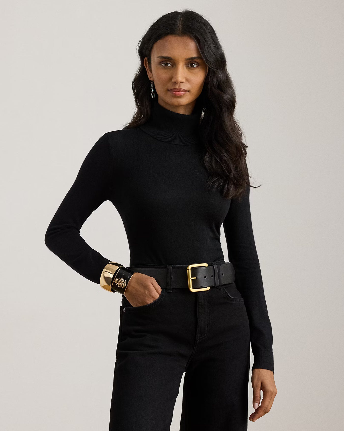 Lauren Ralph Lauren Silk-Blend Roll Neck Jumper | Black