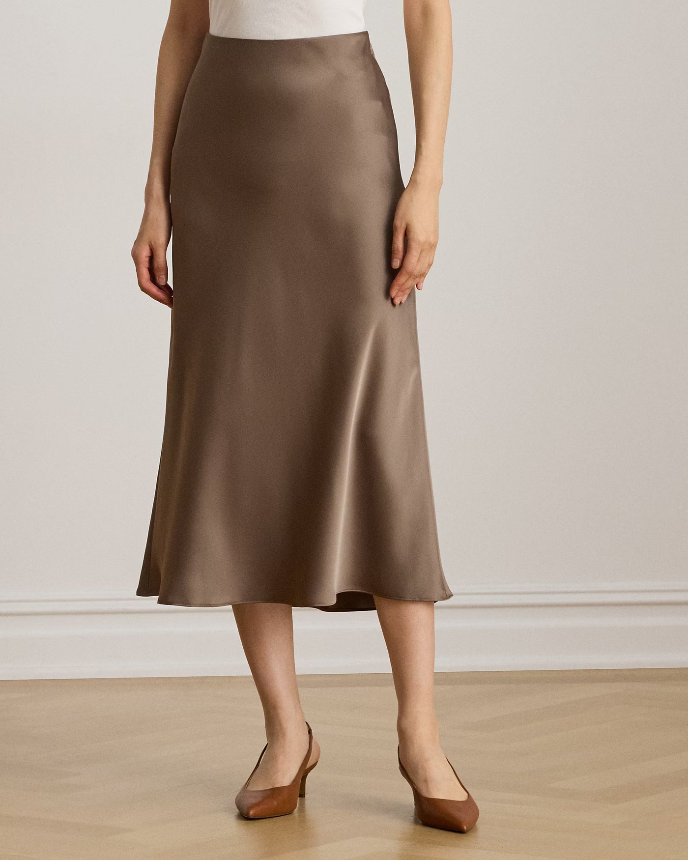 Lauren Ralph Lauren Satin Charmeuse Midi Skirt | Taupe Brown