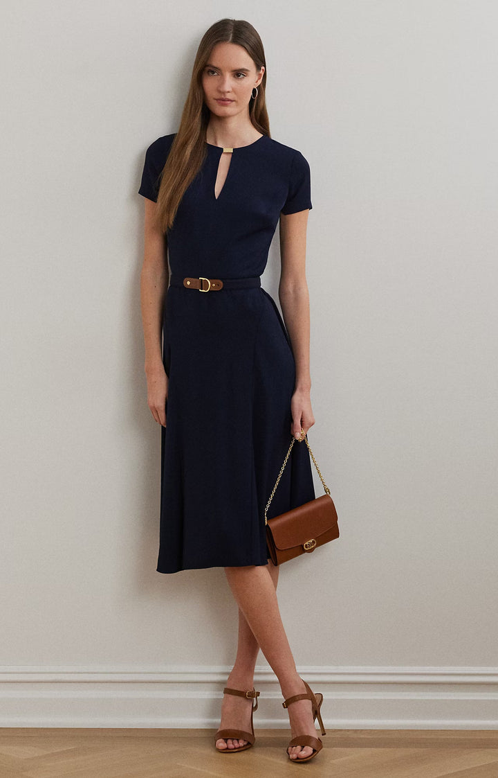 Lauren Ralph Lauren Belted Georgette Dress | Lighthouse Navy