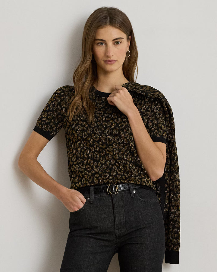 Lauren Ralph Lauren Metallic Ocelot Short-Sleeve Jumper | Black/Gold