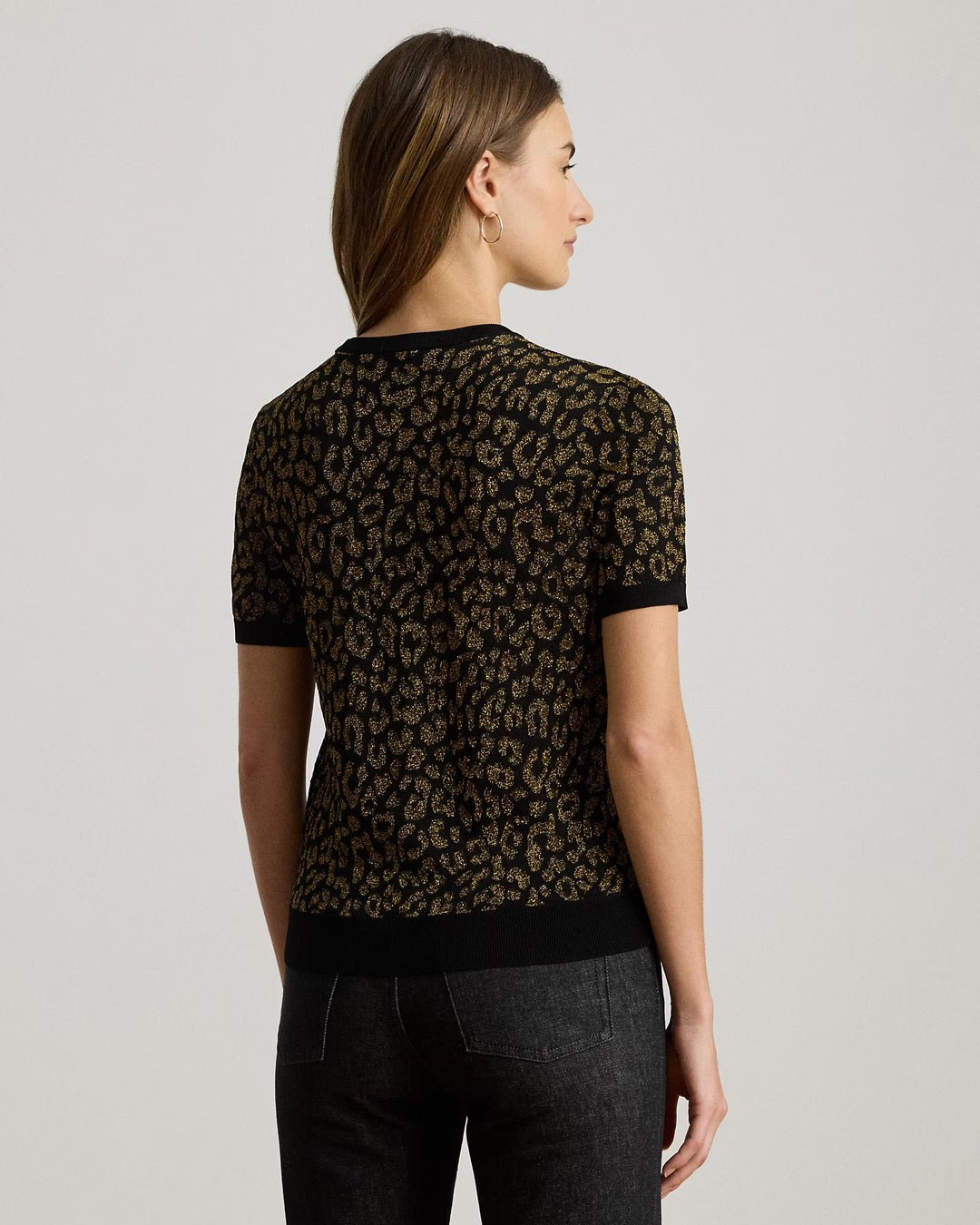 Lauren Ralph Lauren Metallic Ocelot Short-Sleeve Jumper | Black/Gold