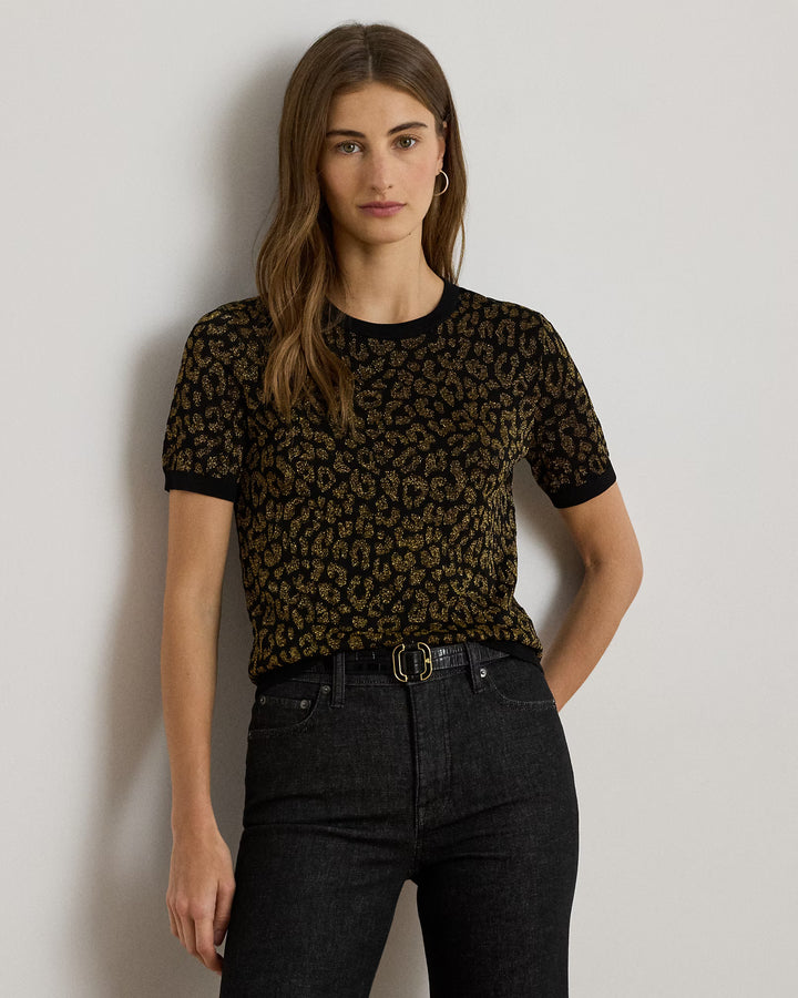 Lauren Ralph Lauren Metallic Ocelot Short-Sleeve Jumper | Black/Gold