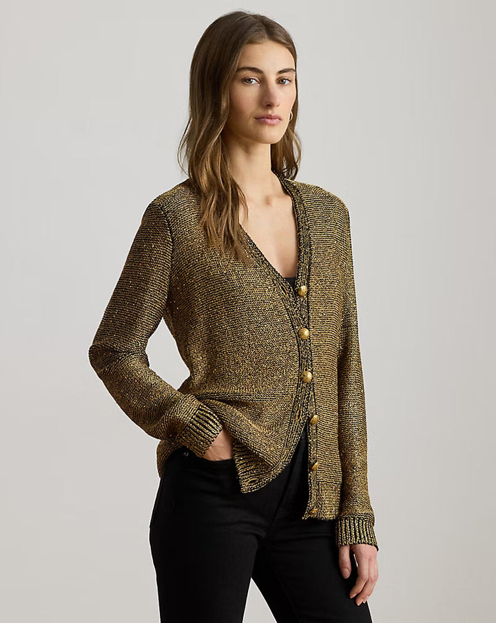 Lauren Ralph Lauren Sequined Linen-Blend Cardigan | Black/Gold