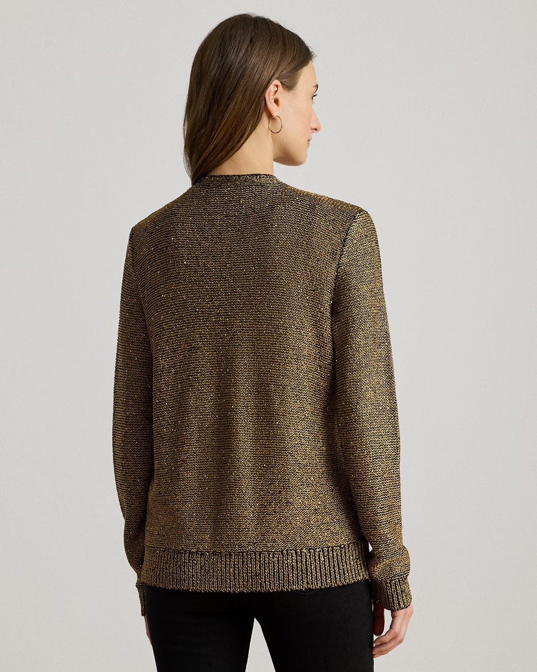 Lauren Ralph Lauren Sequined Linen-Blend Cardigan | Black/Gold