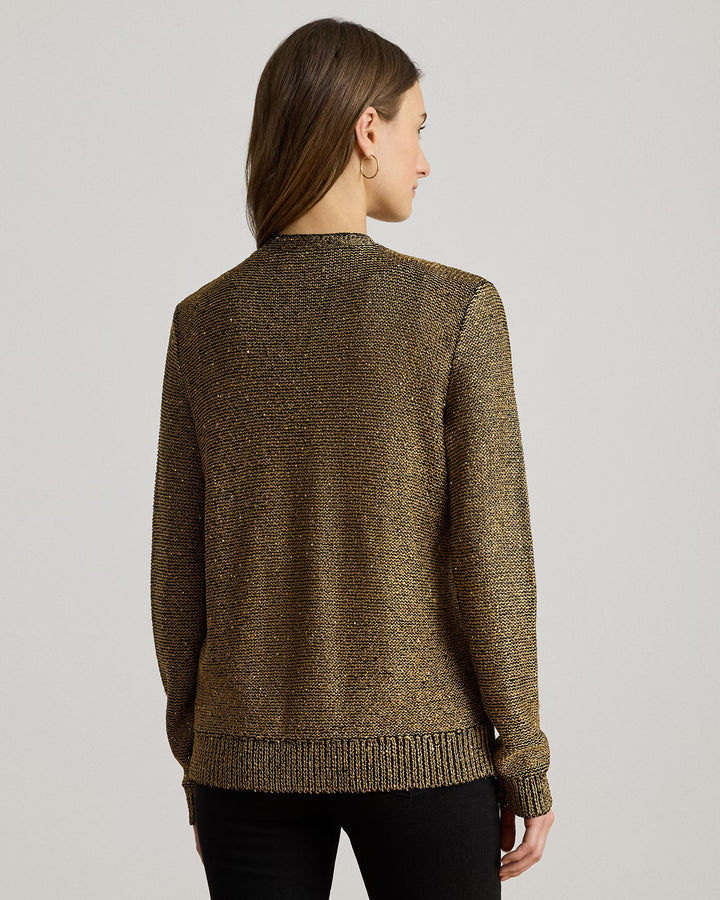 Lauren Ralph Lauren Sequined Linen-Blend Cardigan | Black/Gold