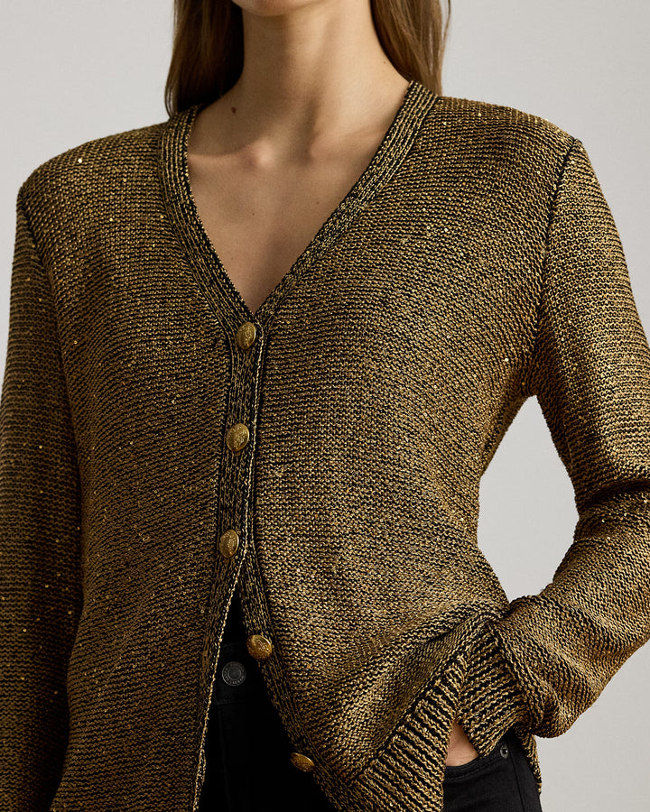 Lauren Ralph Lauren Sequined Linen-Blend Cardigan | Black/Gold