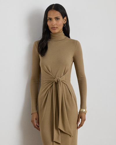 Lauren Ralph Lauren Tie-Front Roll Neck Dress | Camel