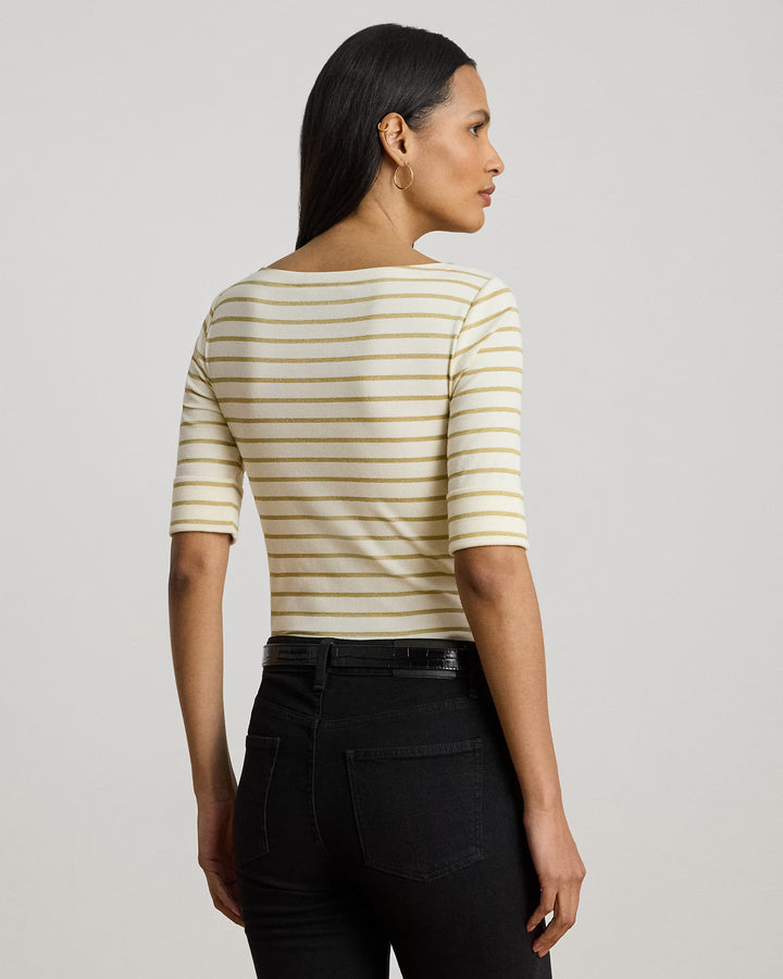 Lauren Ralph Lauren Metallic Striped Boatneck Tee | Cream/Gold
