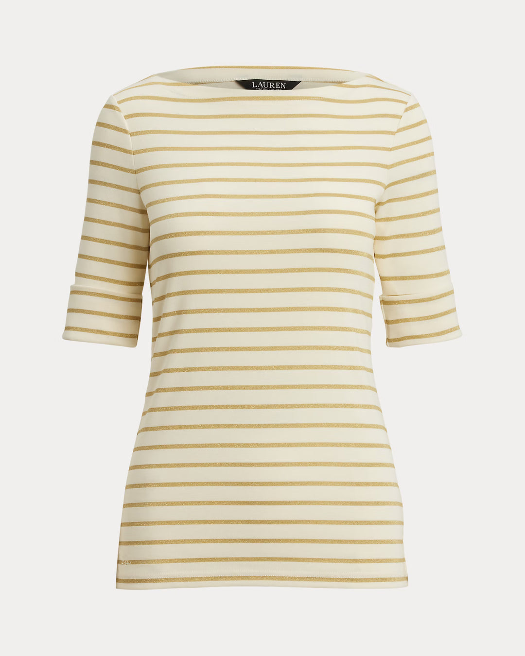 Lauren Ralph Lauren Metallic Striped Boatneck Tee | Cream/Gold
