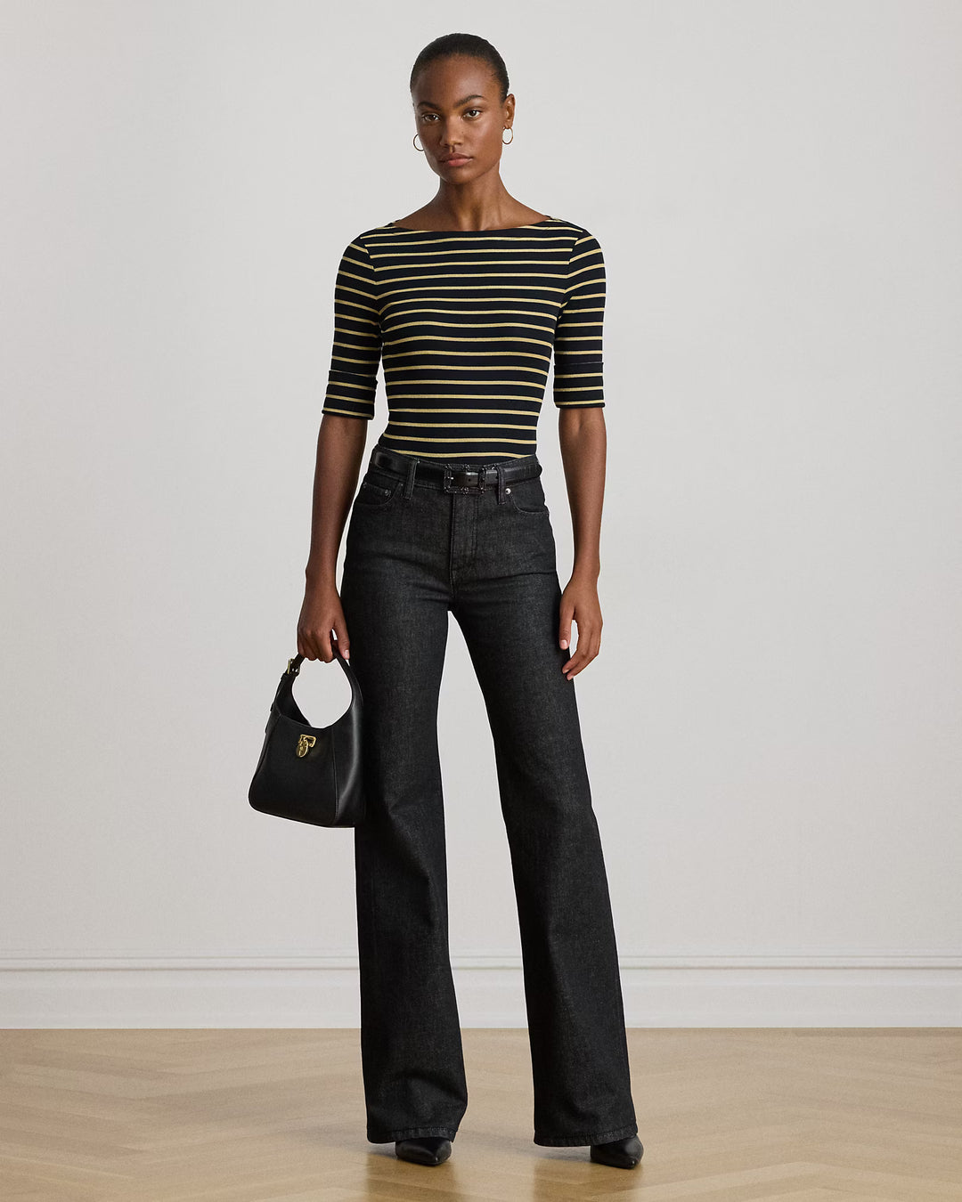 Lauren Ralph Lauren Metallic Striped Boatneck Tee | Black/Gold