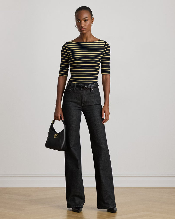 Lauren Ralph Lauren Metallic Striped Boatneck Tee | Black/Gold