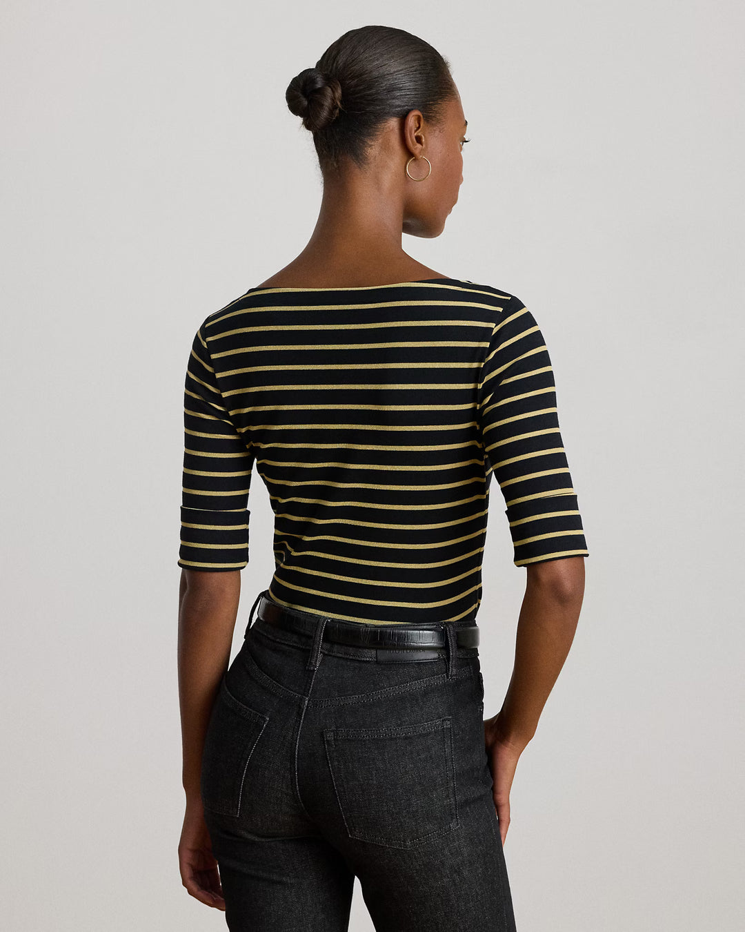 Lauren Ralph Lauren Metallic Striped Boatneck Tee | Black/Gold