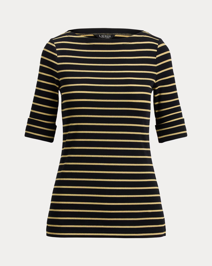 Lauren Ralph Lauren Metallic Striped Boatneck Tee | Black/Gold